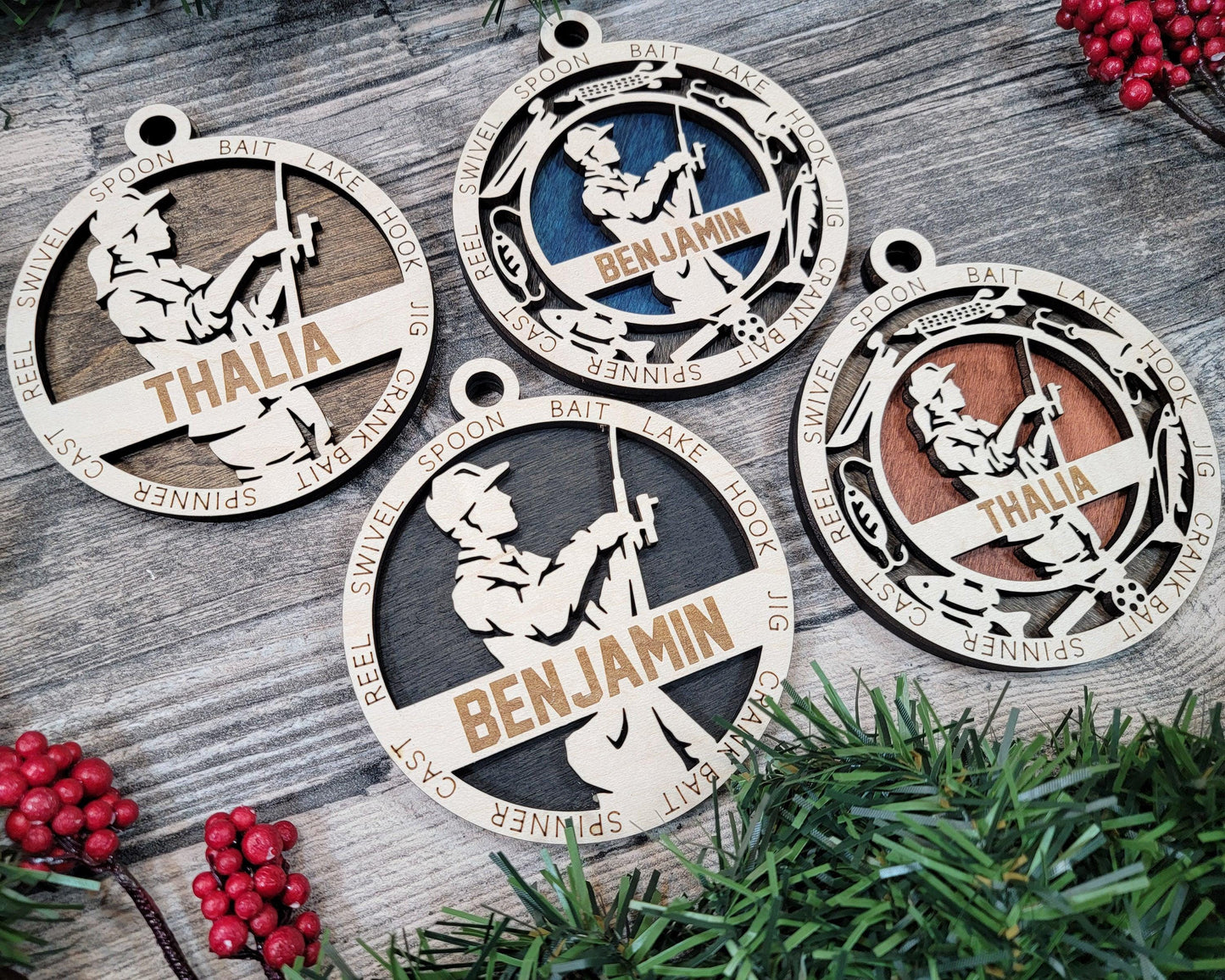 Fishing Personalized Ornaments | Handcrafted | Wooden | Laser-Cut | Gift