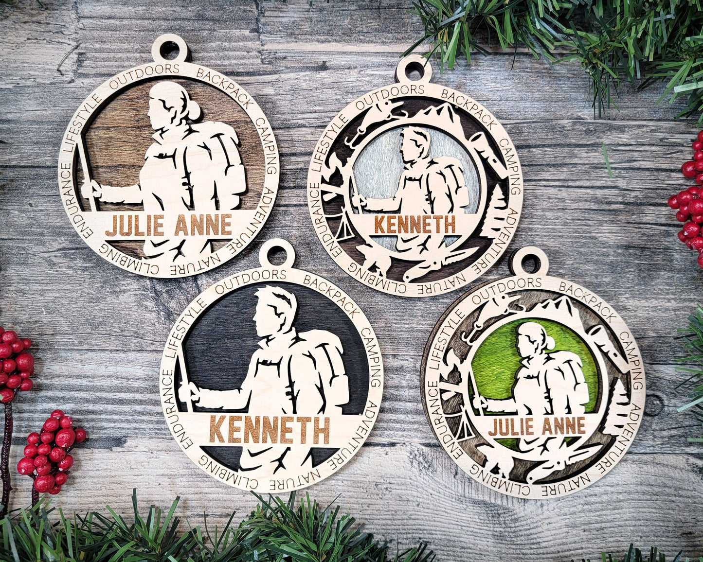 Hiking Personalized Ornaments | Handcrafted | Wooden | Laser-Cut | Gift