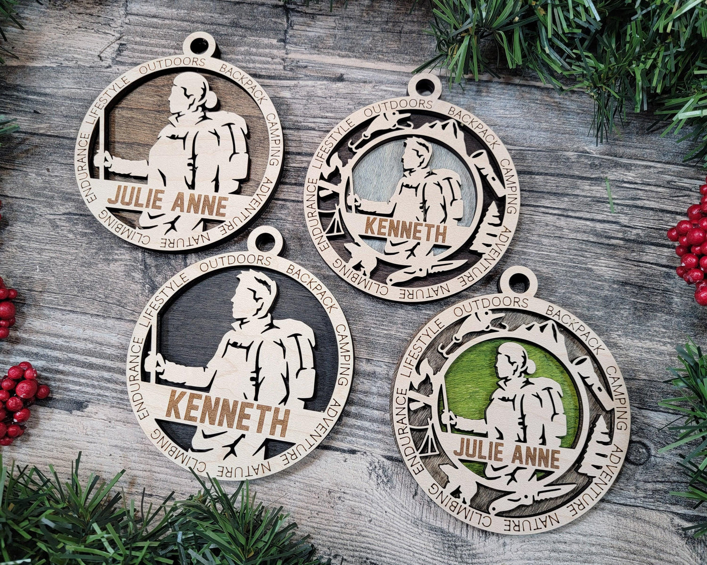 Hiking Personalized Ornaments | Handcrafted | Wooden | Laser-Cut | Gift