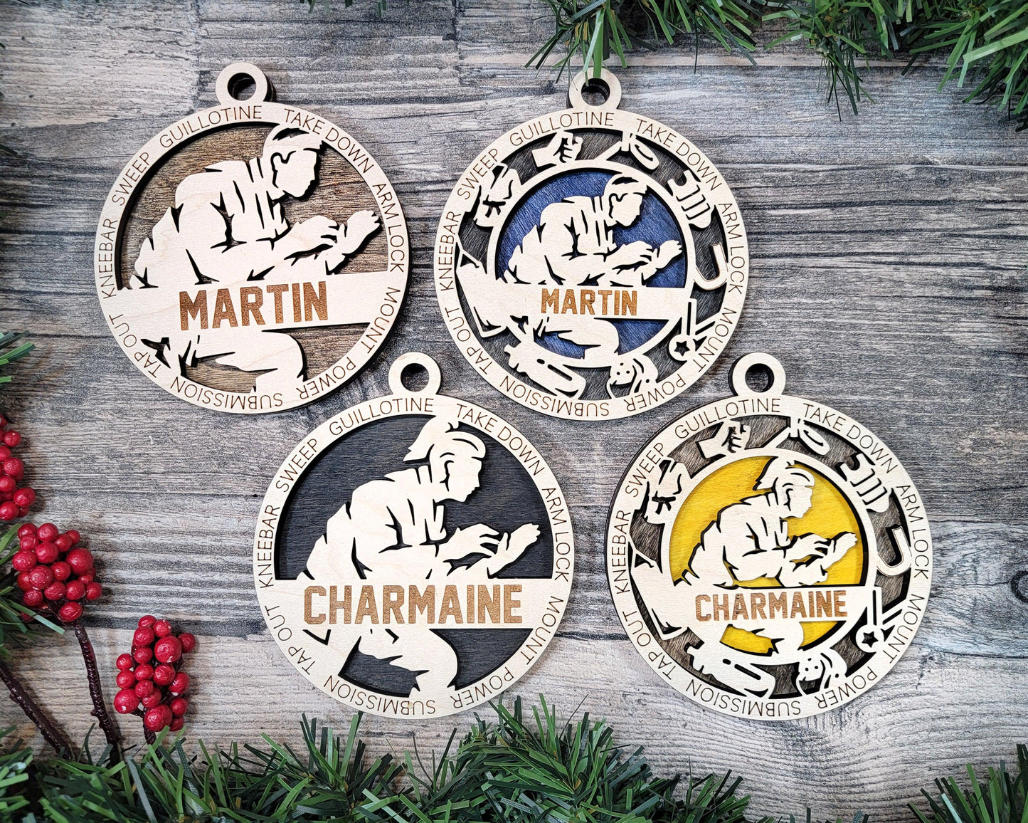 Jiu Jitsu Personalized Ornaments | Handcrafted | Wooden | Laser-Cut | Gift