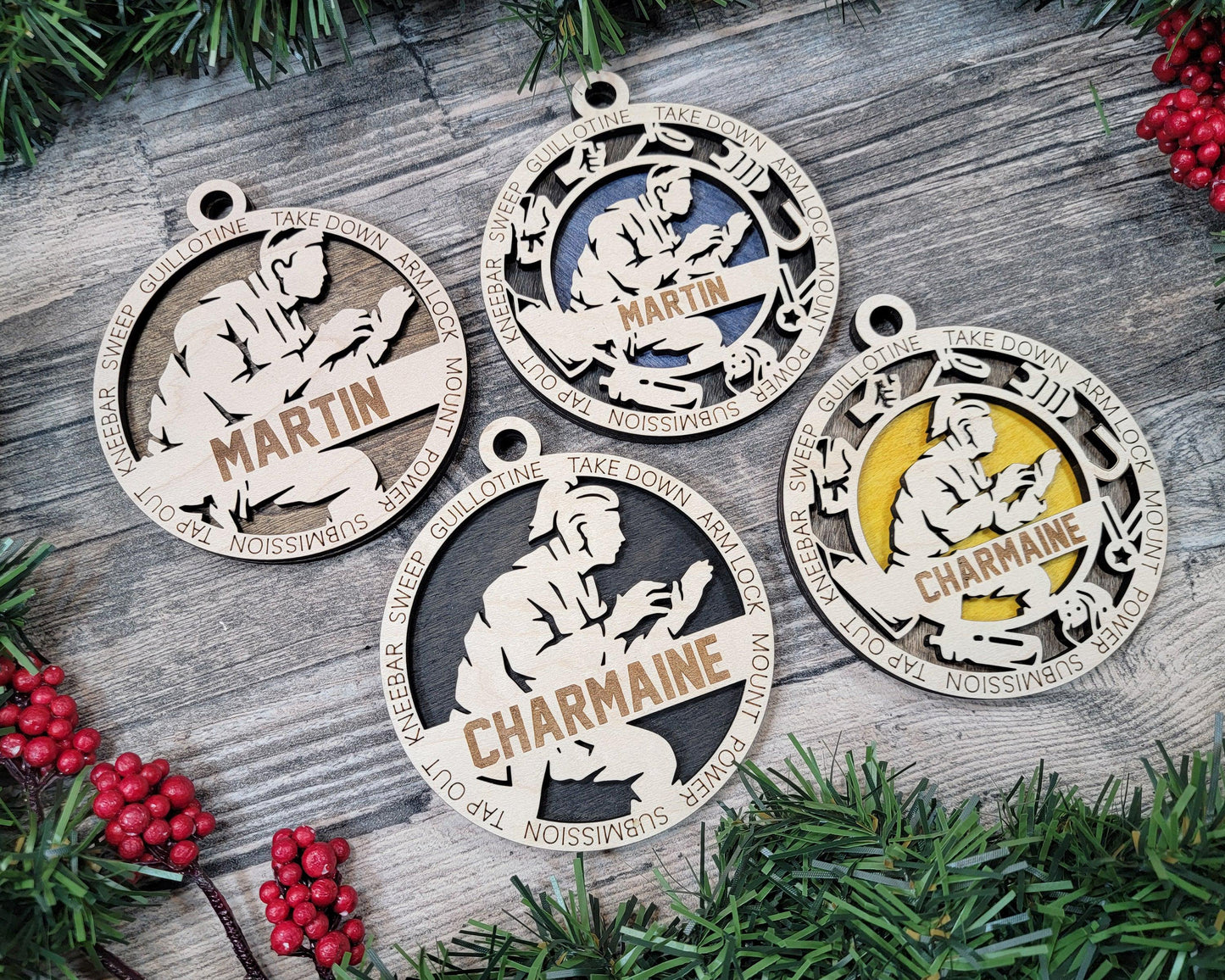 Jiu Jitsu Personalized Ornaments | Handcrafted | Wooden | Laser-Cut | Gift