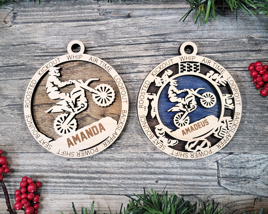 Motocross Personalized Ornaments | Handcrafted | Wooden | Laser-Cut | Gift