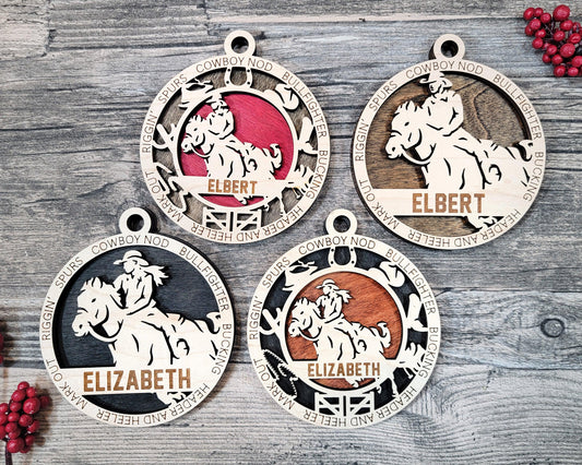 Rodeo Personalized Ornaments | Handcrafted | Wooden | Laser-Cut | Gift