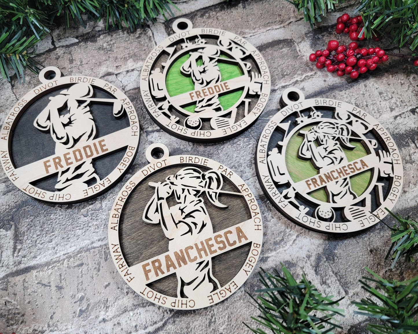 Golf Personalized Ornaments | Handcrafted | Wooden | Laser-Cut | Gift