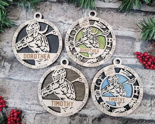 Lacrosse Player Personalized Ornaments | Handcrafted | Wooden | Laser-Cut | Gift
