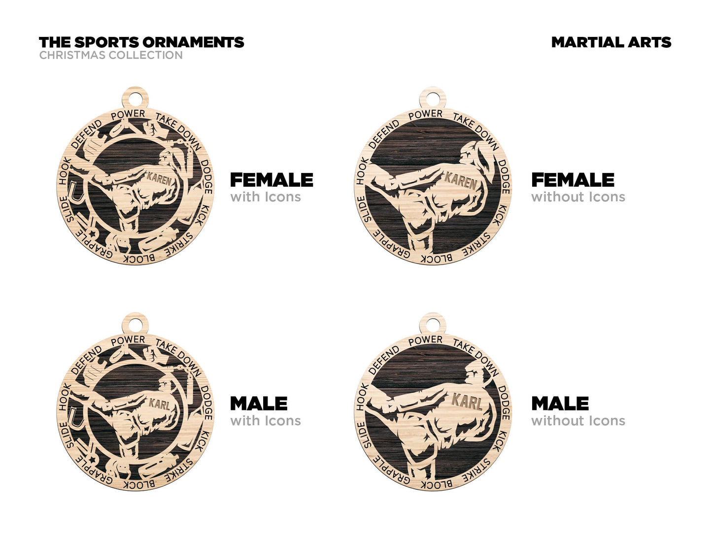 Martial Arts Personalized Ornaments | Handcrafted | Wooden | Laser-Cut | Gift