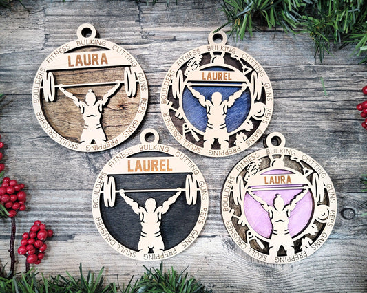 Weight Lifter Personalized Ornaments | Handcrafted | Wooden | Laser-Cut | Gift