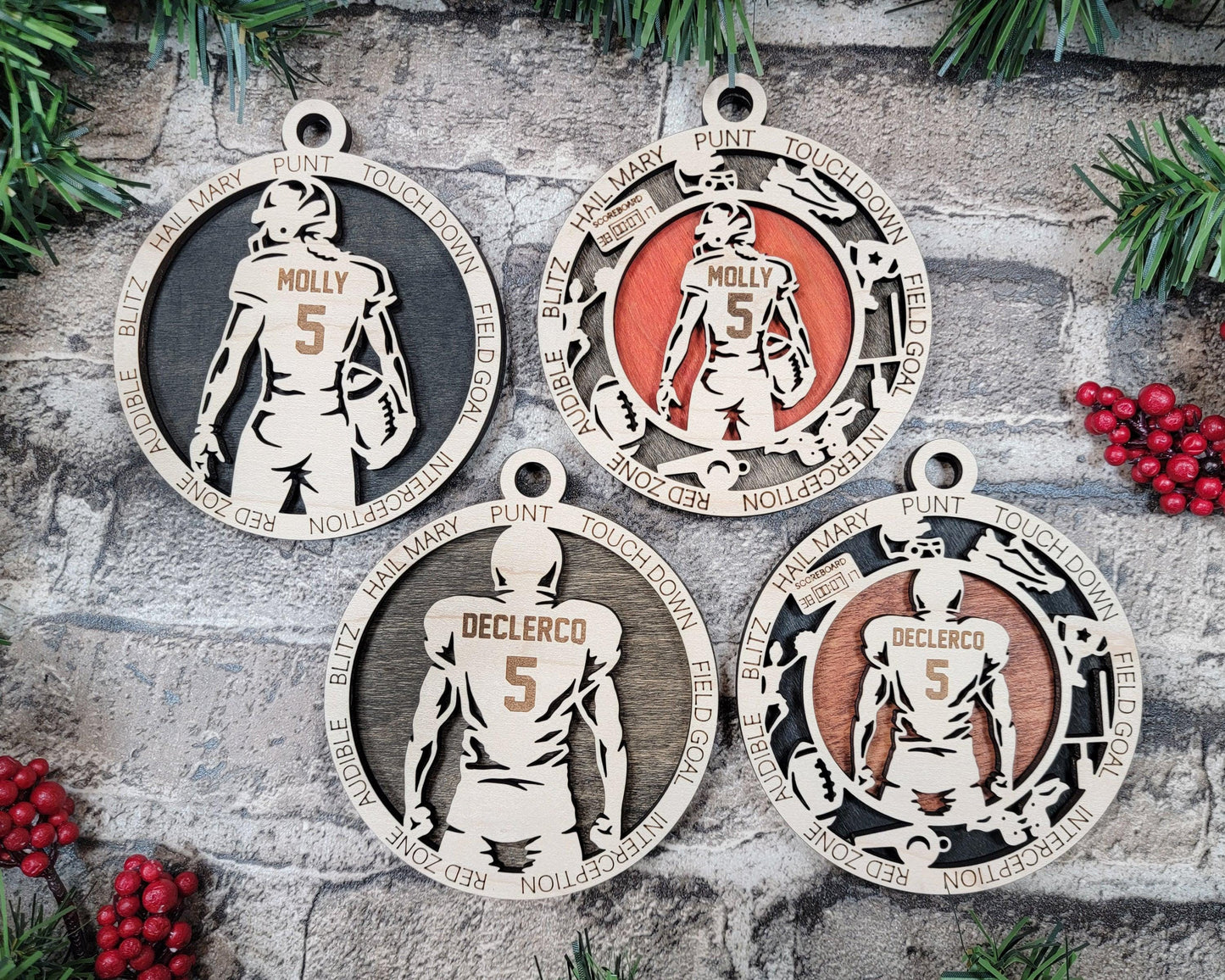 Football Player Personalized Ornaments | Handcrafted | Wooden | Laser-Cut | Gift