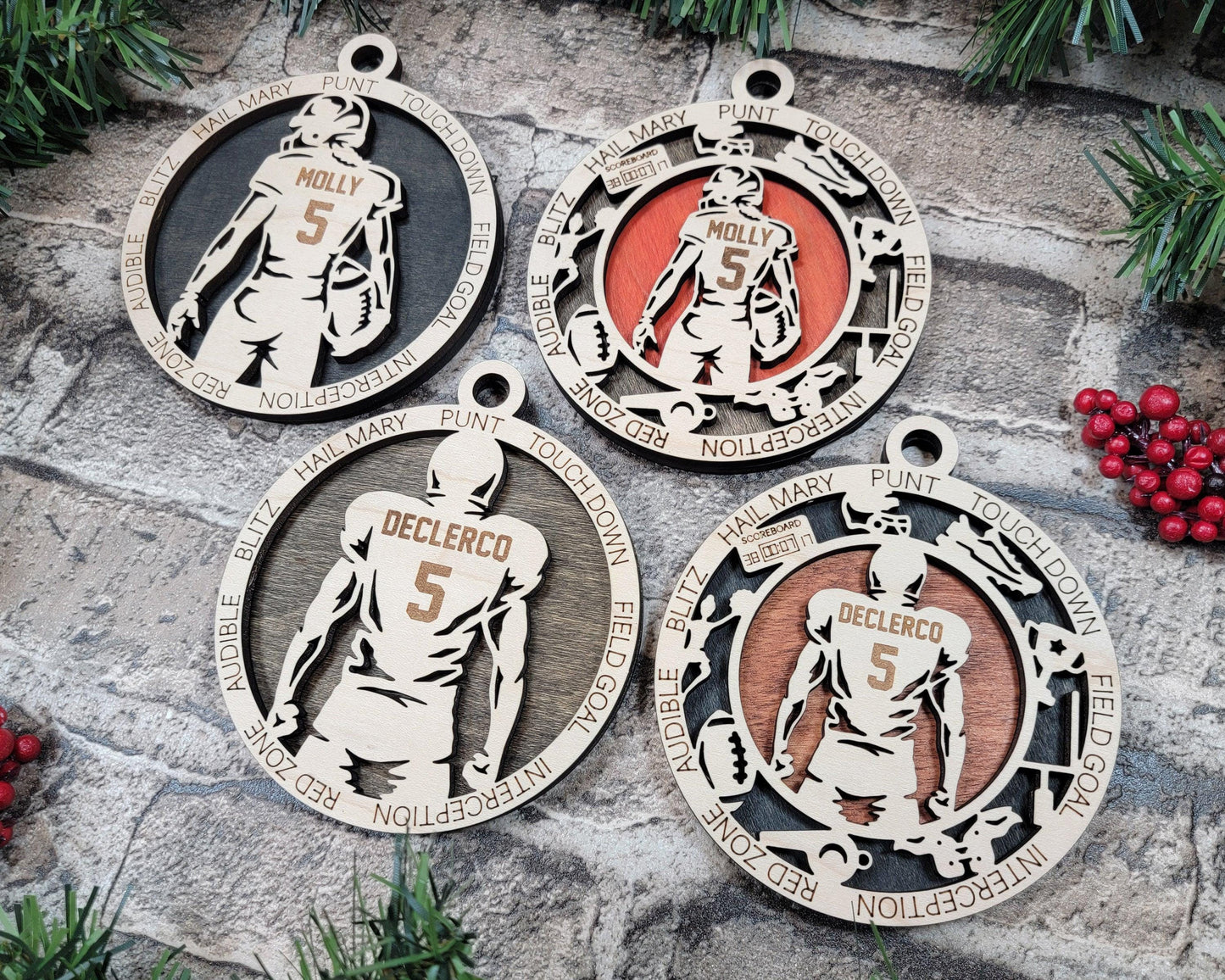 Football Player Personalized Ornaments | Handcrafted | Wooden | Laser-Cut | Gift