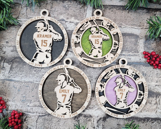 Softball Player Personalized Ornaments  | Handcrafted | Wooden | Laser-Cut | Gift