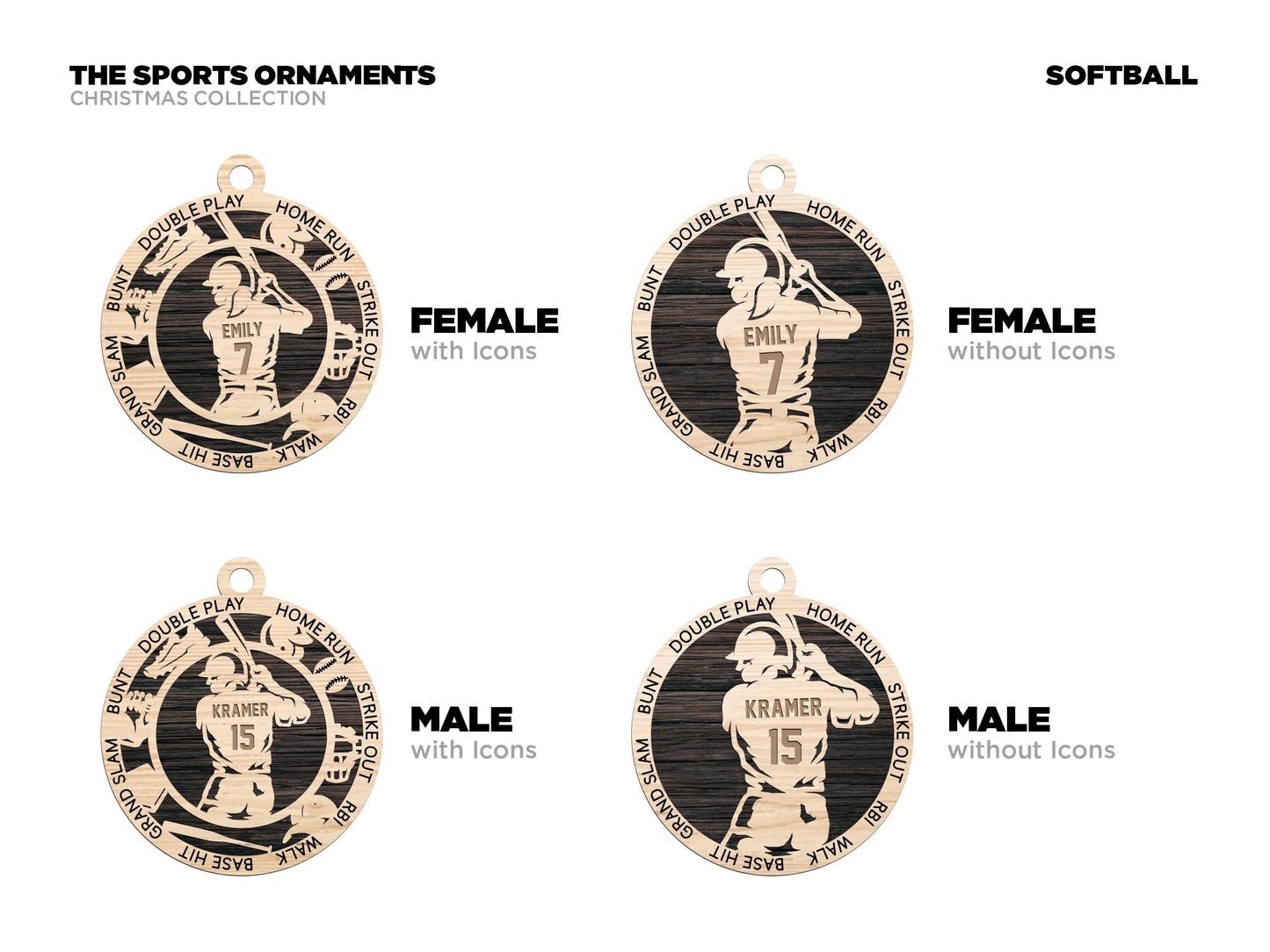 Softball Player Personalized Ornaments  | Handcrafted | Wooden | Laser-Cut | Gift