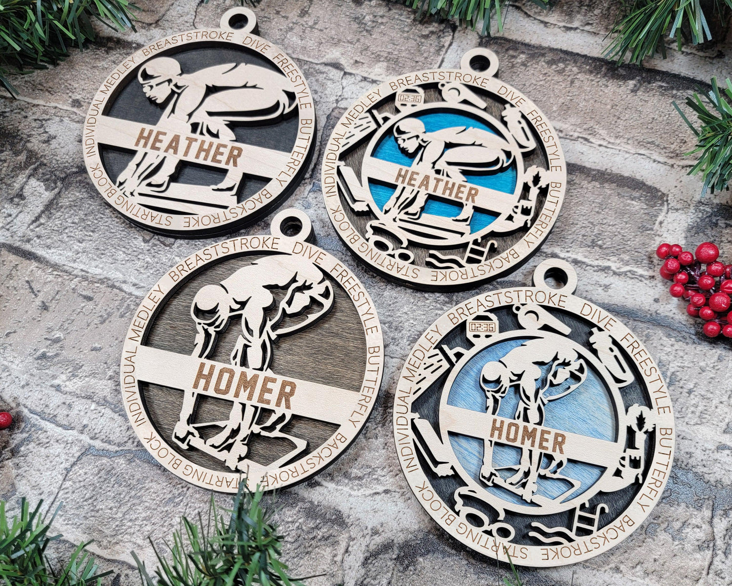 Swim Personalized Ornaments | Handcrafted | Wooden | Laser-Cut | Gift