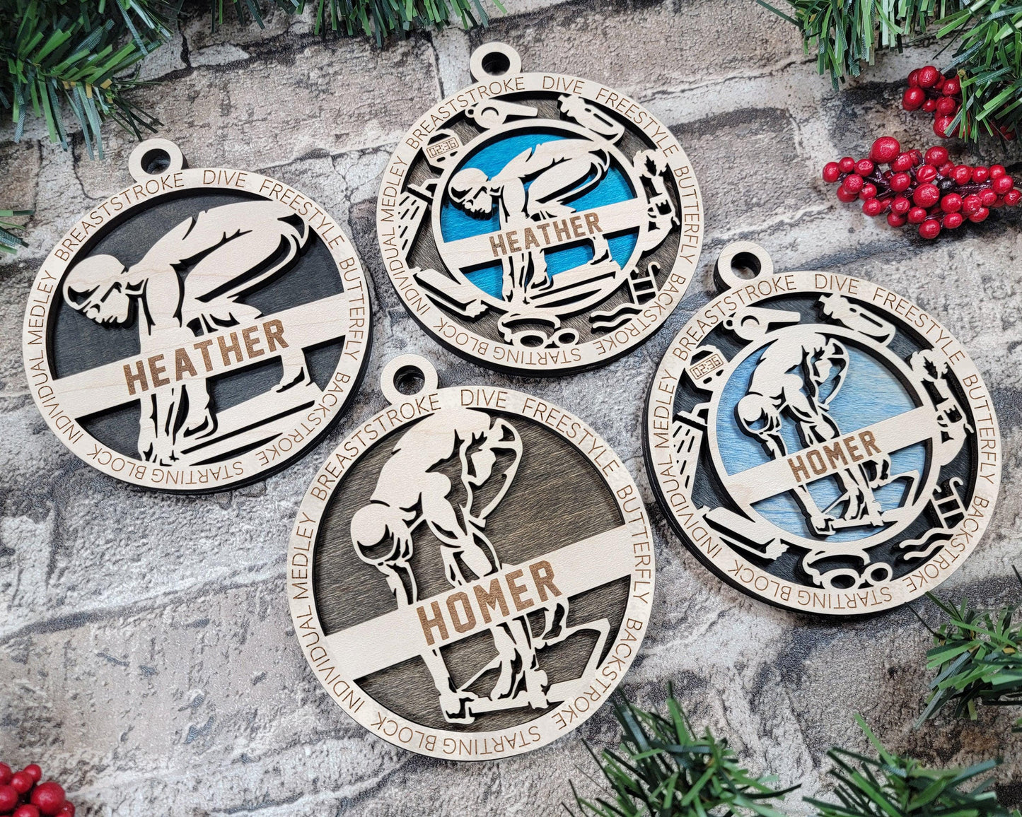 Swim Personalized Ornaments | Handcrafted | Wooden | Laser-Cut | Gift