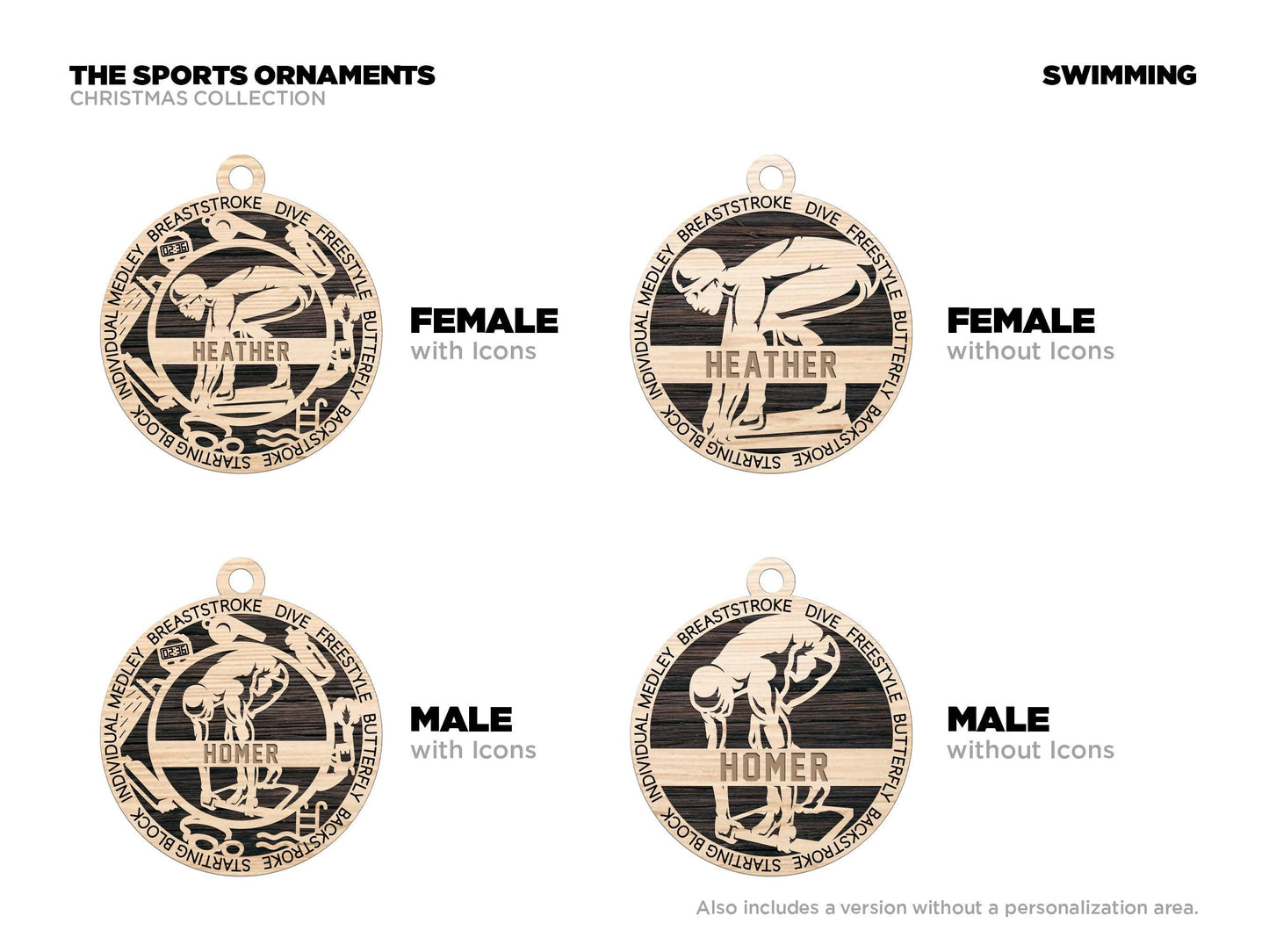 Swim Personalized Ornaments | Handcrafted | Wooden | Laser-Cut | Gift