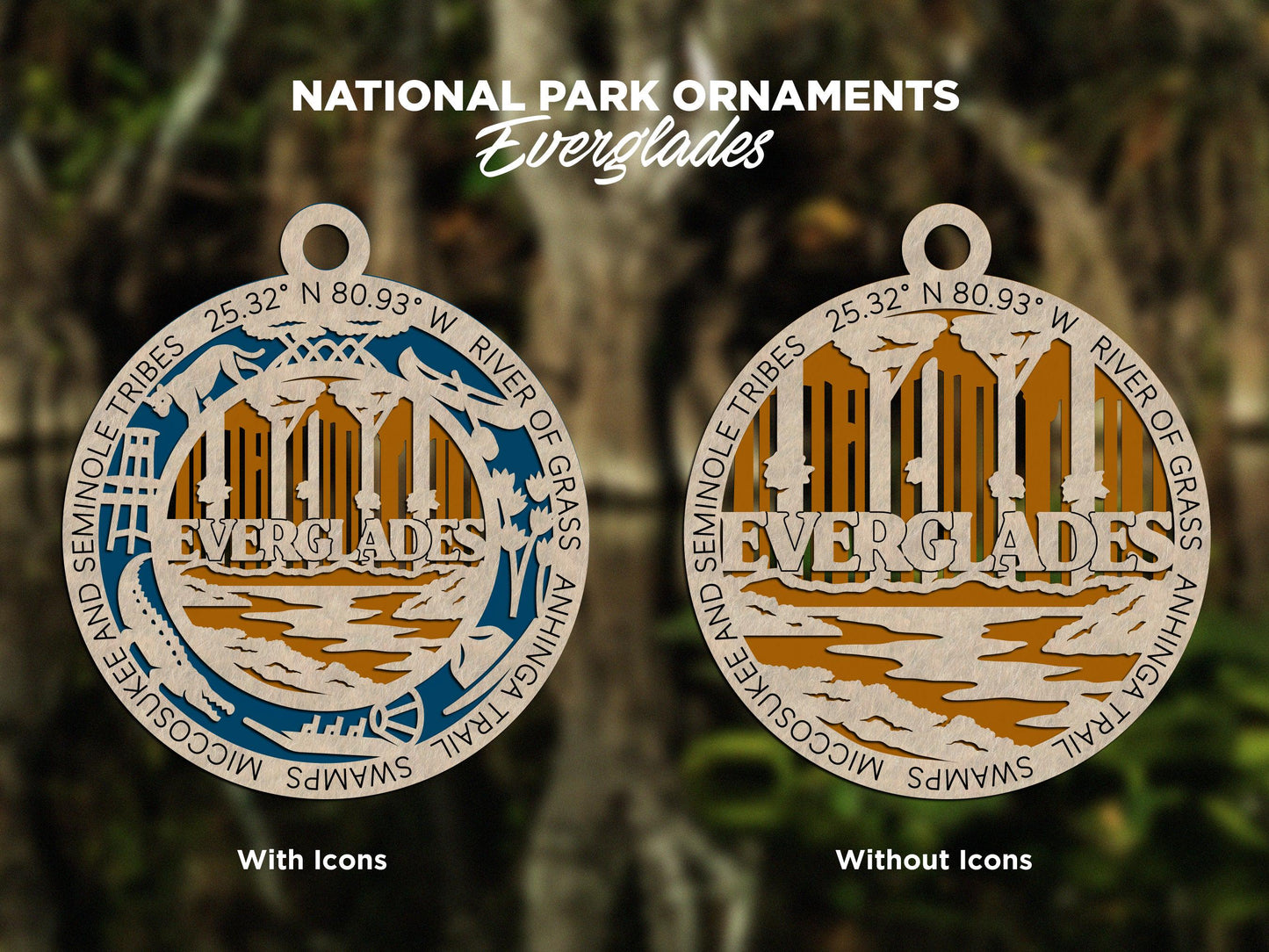 Everglades National Park Ornaments | Handcrafted | Wooden | Laser-Cut | Gift