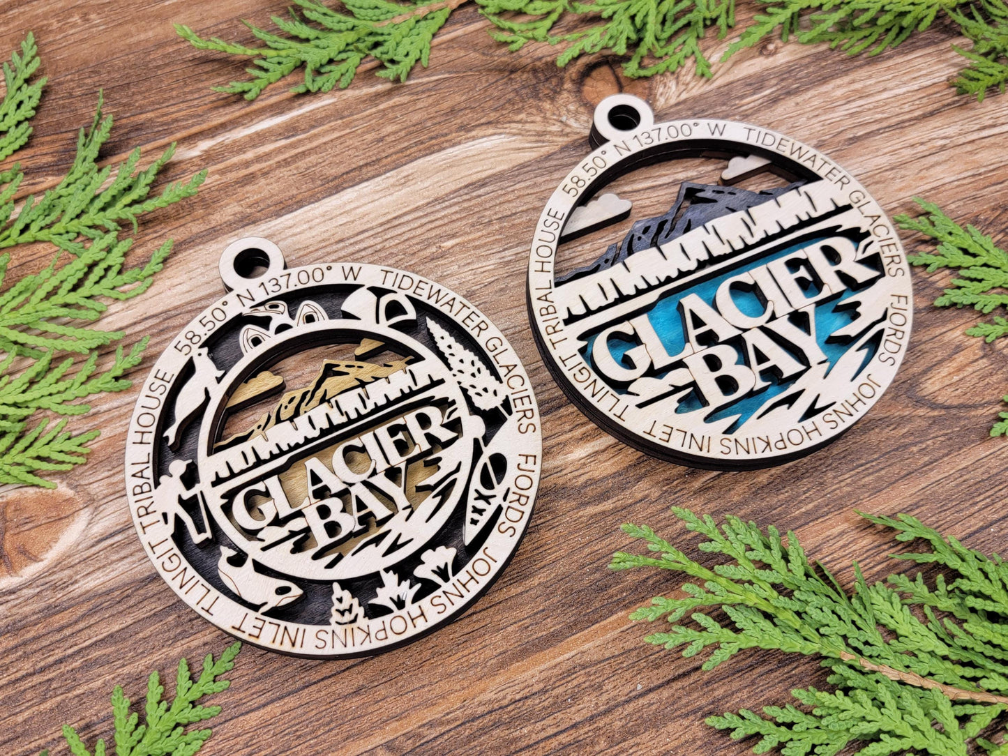 Glacier Bay National Park Ornaments | Handcrafted | Wooden | Laser-Cut | Gift