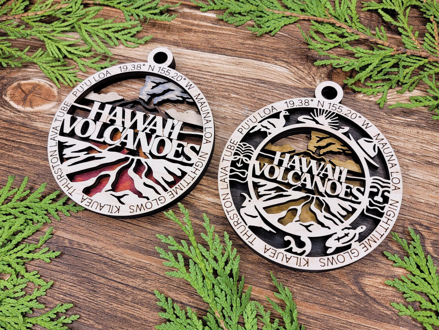 Hawaii Volcanoes National Park Ornaments | Handcrafted | Wooden | Laser-Cut | Gift