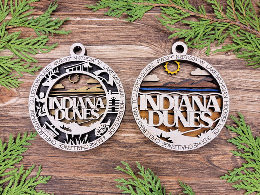 Indiana Dunes National Park Ornaments | Handcrafted | Wooden | Laser-Cut | Gift