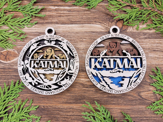 Katmai National Park Ornaments | Handcrafted | Wooden | Laser-Cut | Gift