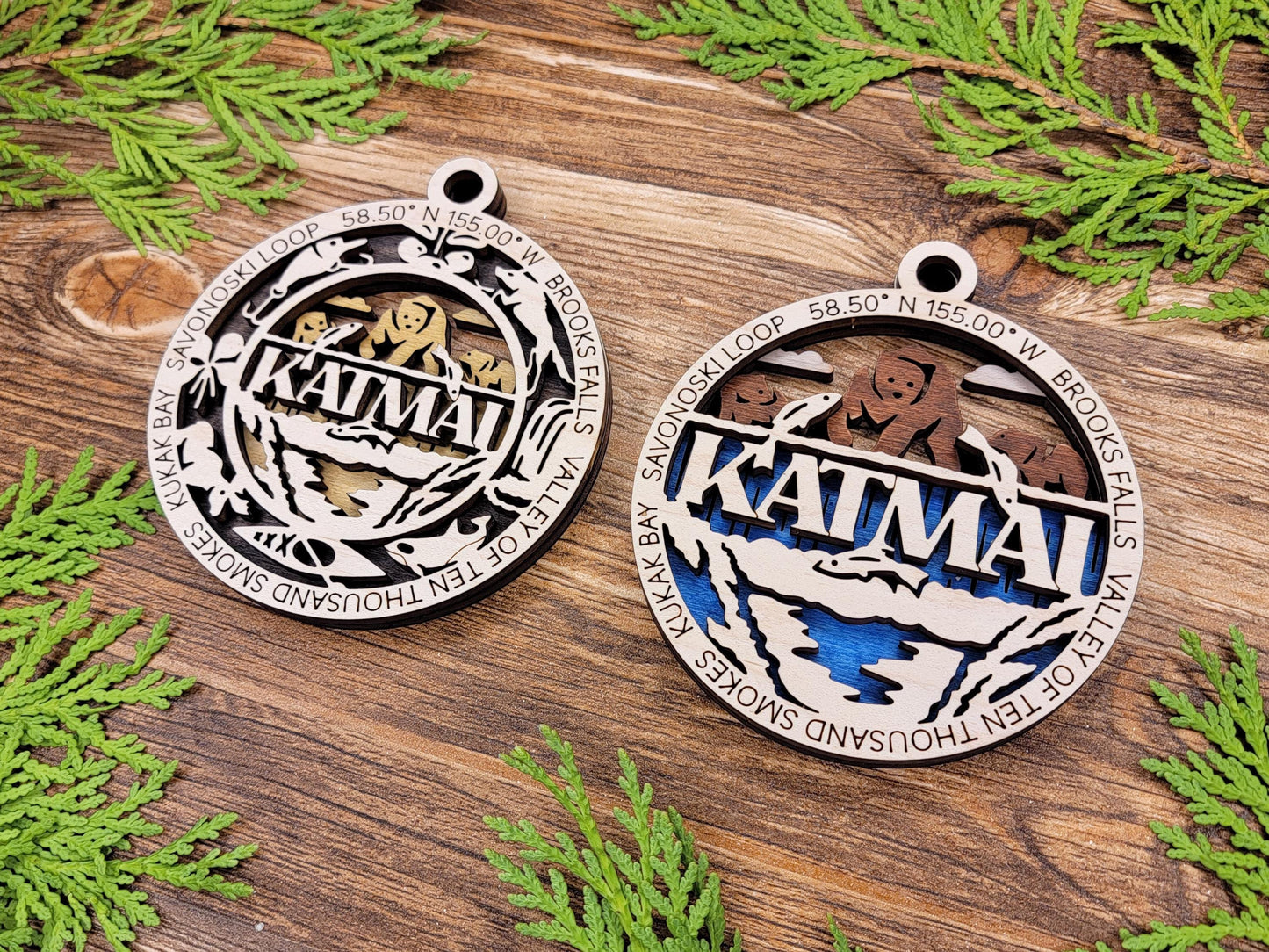 Katmai National Park Ornaments | Handcrafted | Wooden | Laser-Cut | Gift