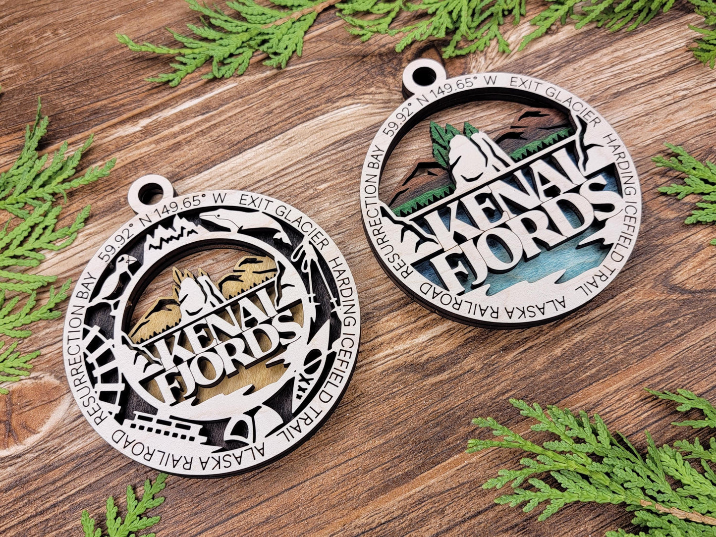 Kenai Fjords National Park Ornaments | Handcrafted | Wooden | Laser-Cut | Gift