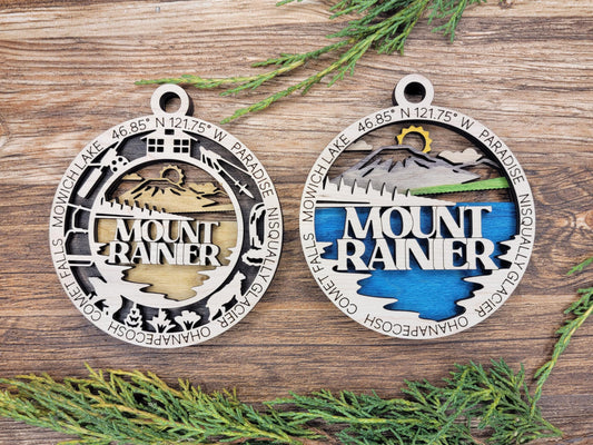Mount Rainier National Park Ornaments | Handcrafted | Wooden | Laser-Cut | Gift
