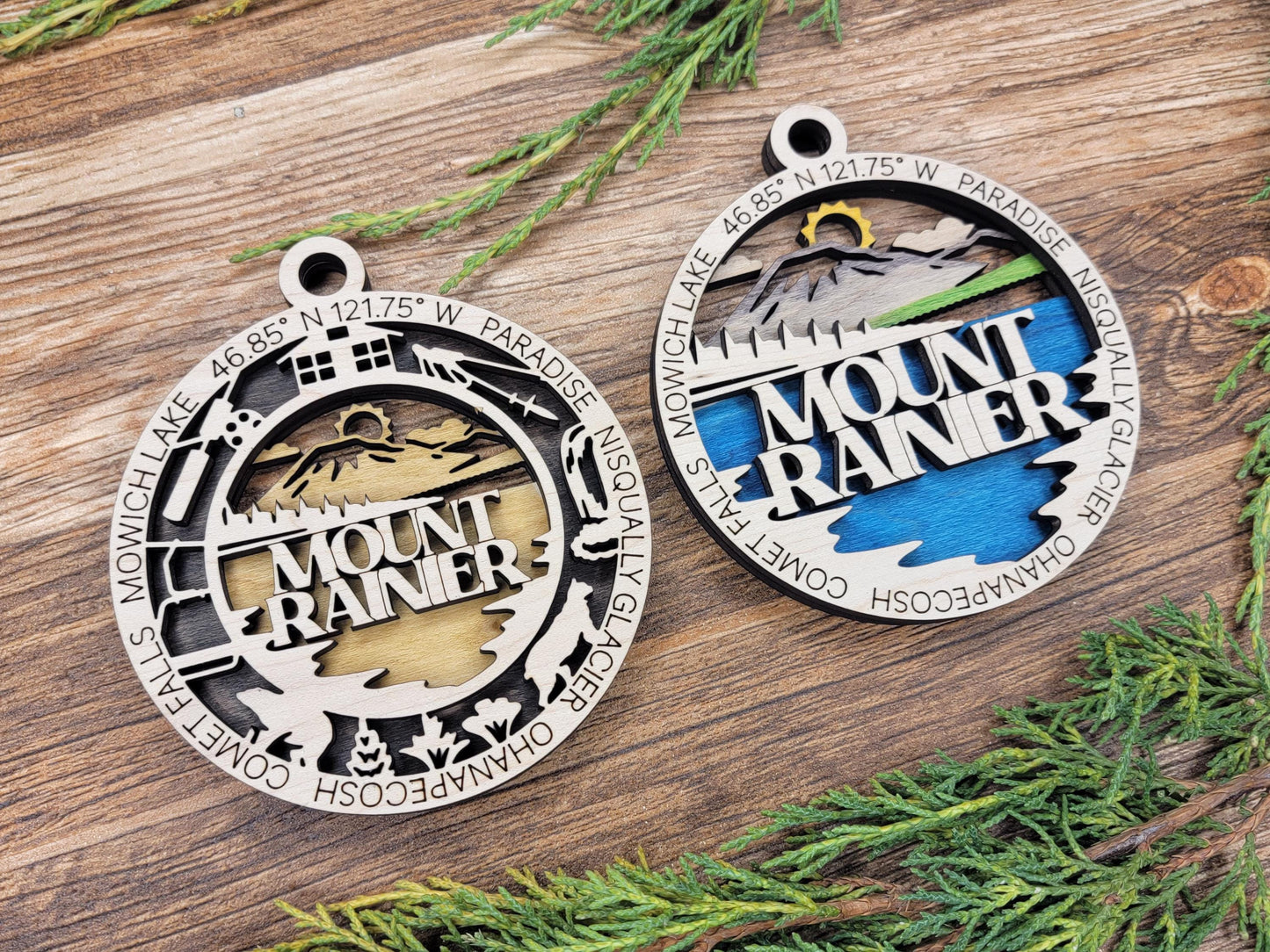 Mount Rainier National Park Ornaments | Handcrafted | Wooden | Laser-Cut | Gift