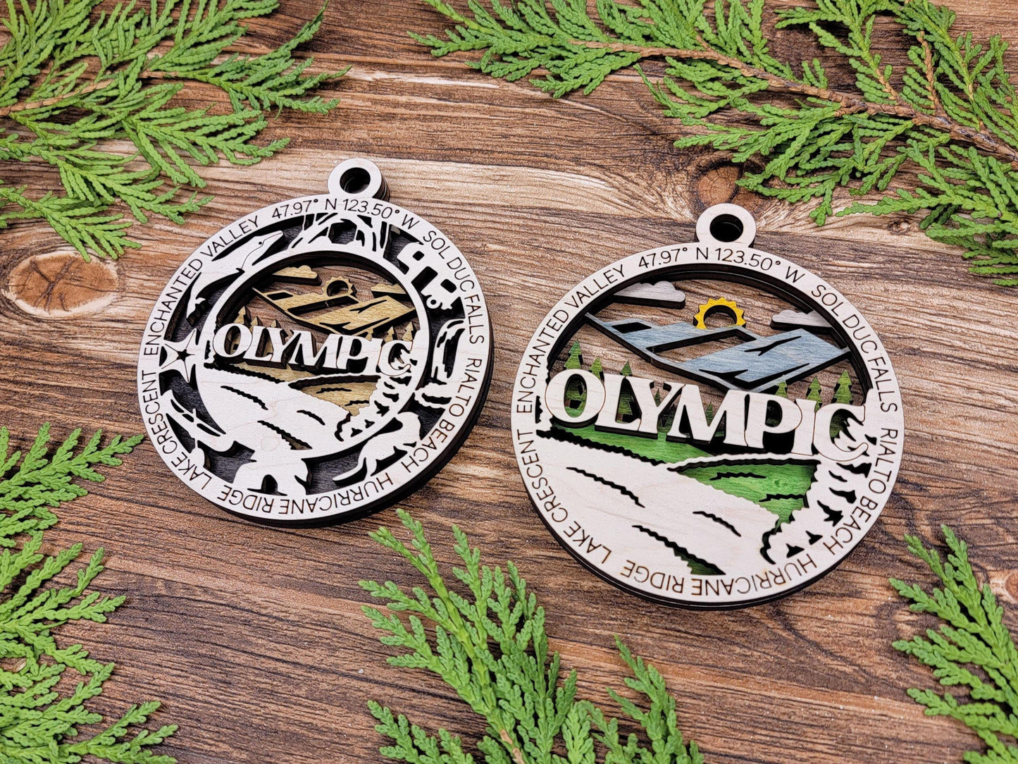 Olympic National Park Ornaments | Handcrafted | Wooden | Laser-Cut | Gift