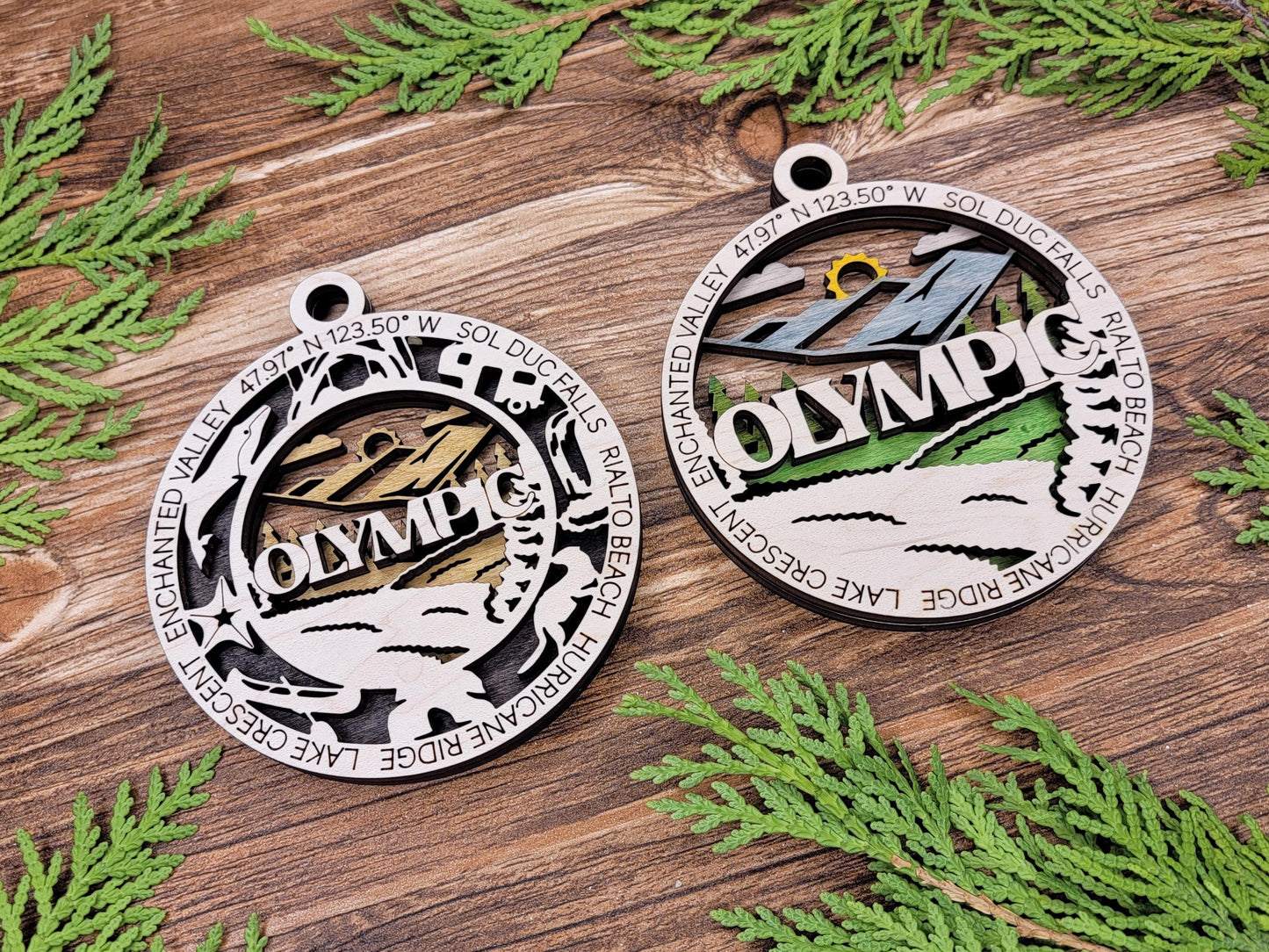 Olympic National Park Ornaments | Handcrafted | Wooden | Laser-Cut | Gift