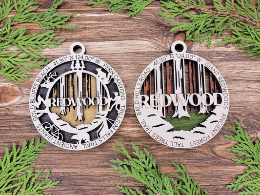 Redwood National Park Ornaments | Handcrafted | Wooden | Laser-Cut | Gift