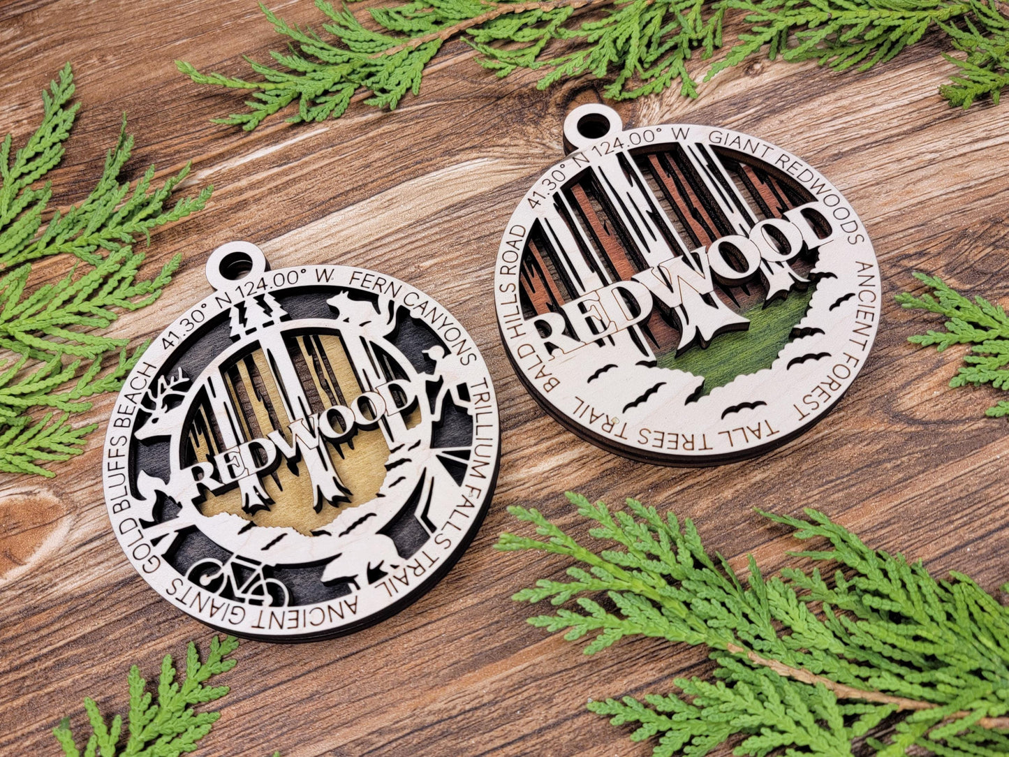 Redwood National Park Ornaments | Handcrafted | Wooden | Laser-Cut | Gift