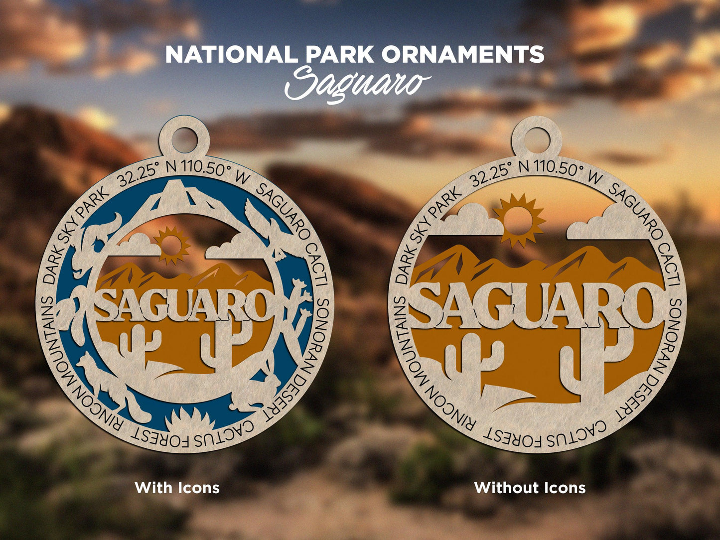 Saguaro National Park Ornaments | Handcrafted | Wooden | Laser-Cut | Gift