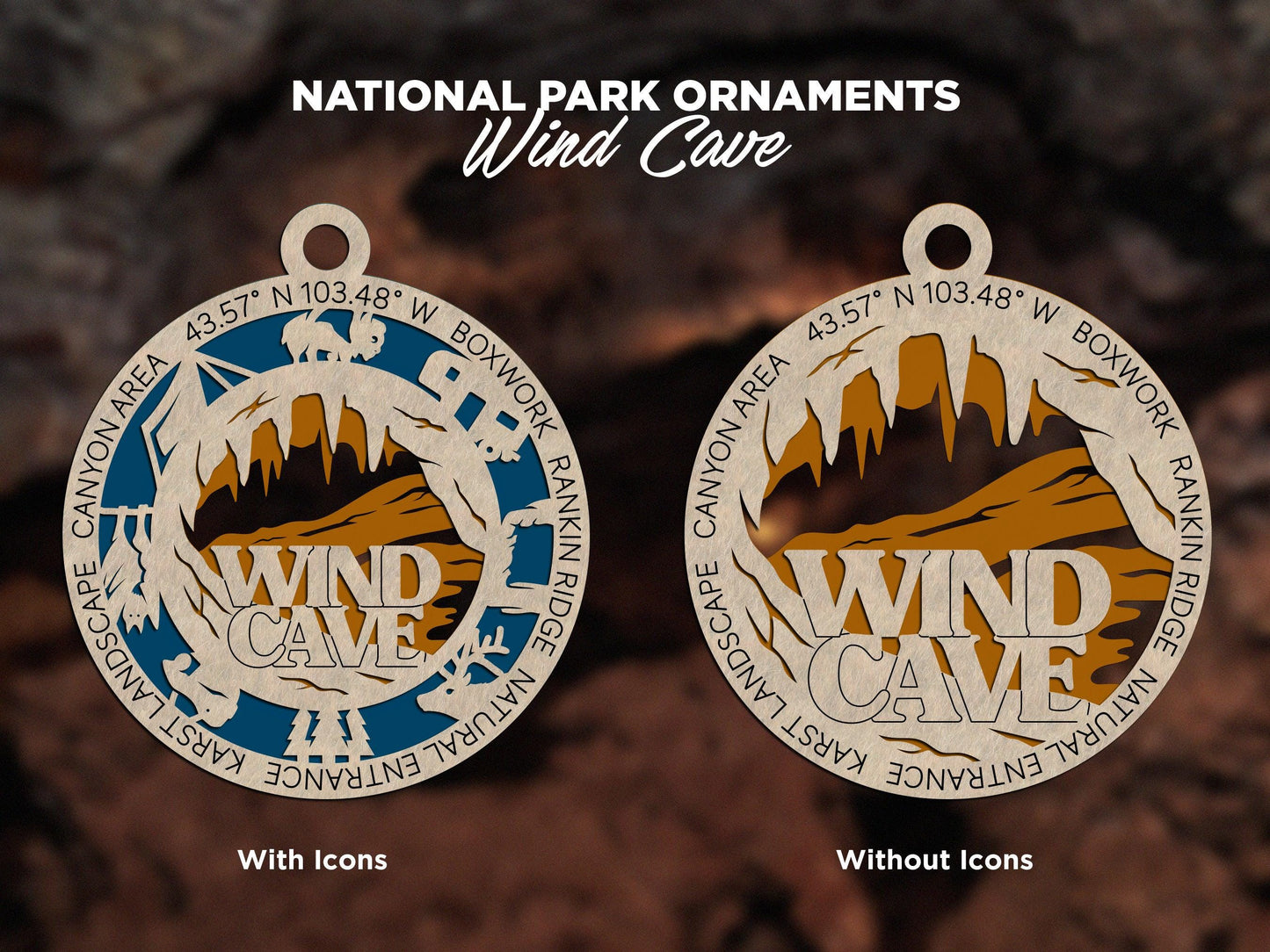 Wind Cave National Park Ornaments | Handcrafted | Wooden | Laser-Cut | Gift