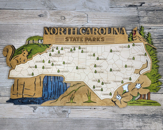 North Carolina State Parks Map | Wooden, Rustic, Unique, Handmade, Home Decor, Wall Art, Wall Hanging, Wooden, Laser Cut