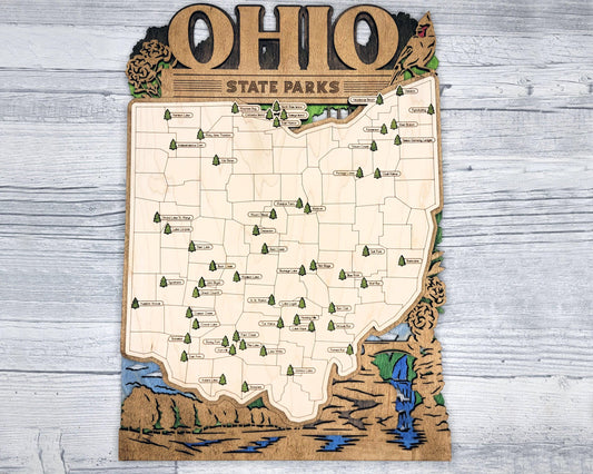 Ohio State Parks Map | Wooden, Rustic, Unique, Handmade, Home Decor, Wall Art, Wall Hanging, Wooden, Laser Cut