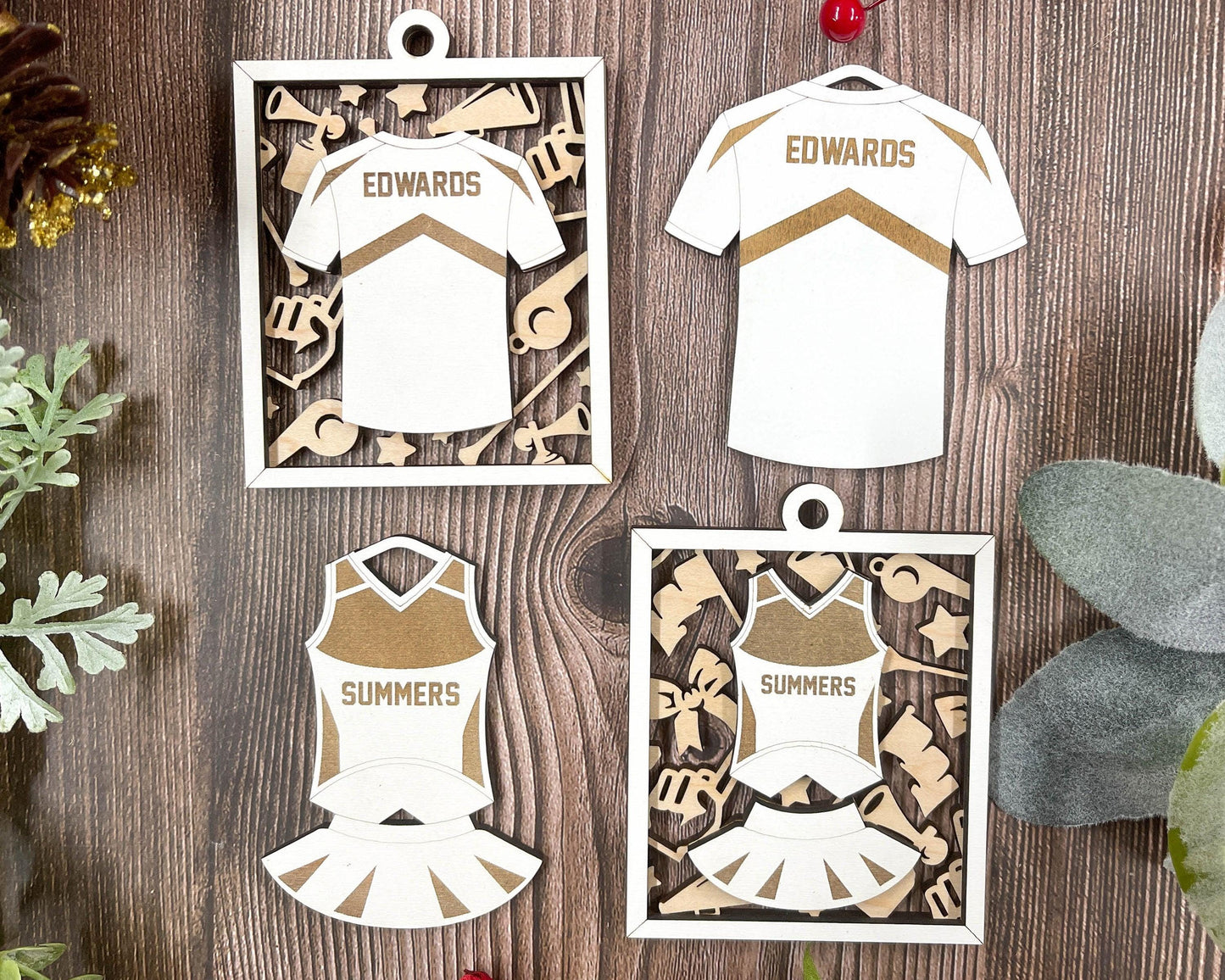 Cheer | Cheerleading | Cheerleader Jersey Personalized Ornaments | Handcrafted | Wooden | Laser-Cut | Gift