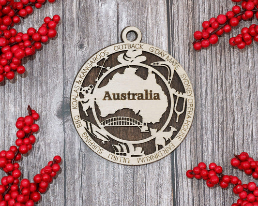 Australia Travel Ornaments  Wooden Australia Maps Keepsake  Laser Cut Aussie Souvenir  Australian Christmas Ornaments Gift