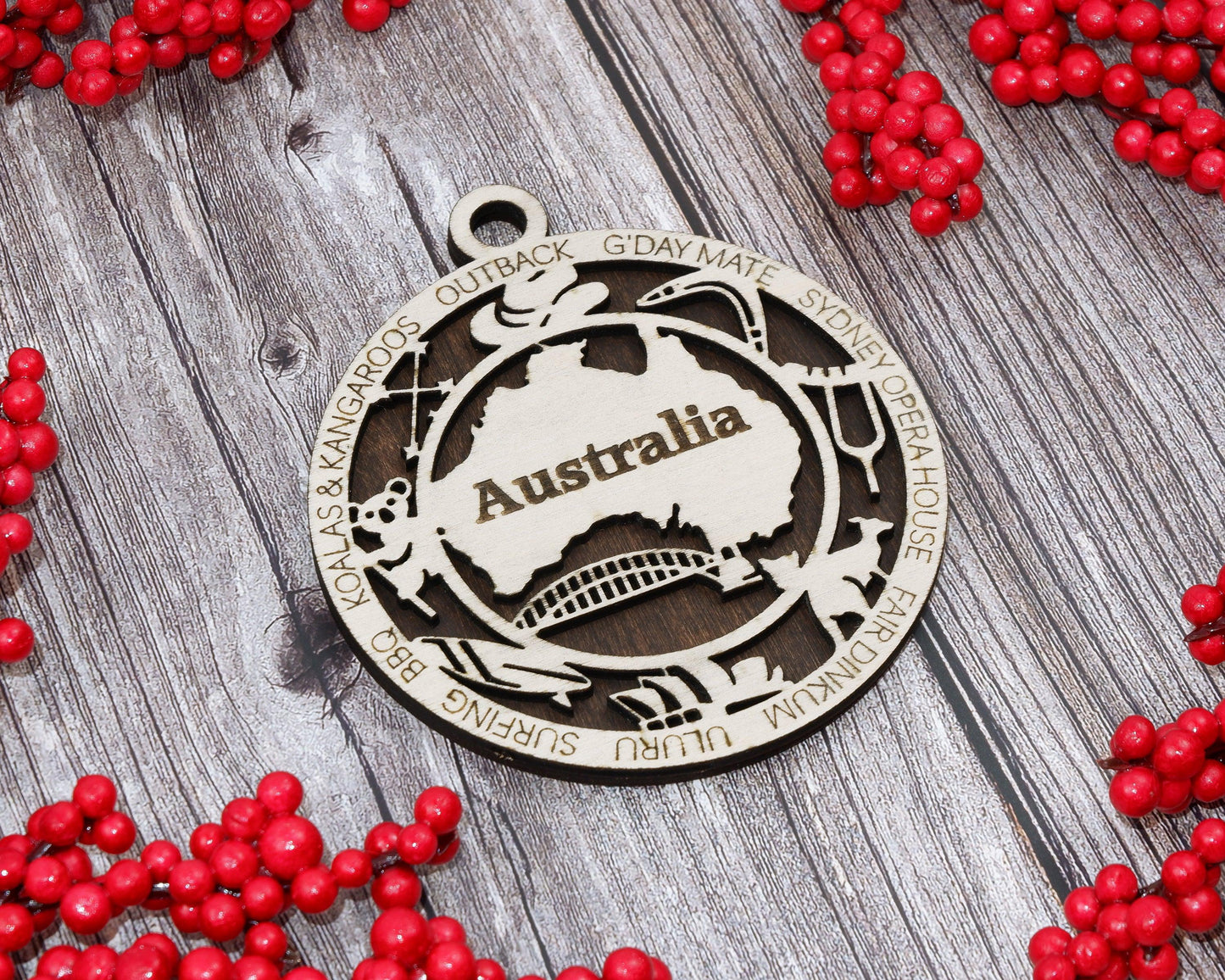 Australia Travel Ornaments  Wooden Australia Maps Keepsake  Laser Cut Aussie Souvenir  Australian Christmas Ornaments Gift